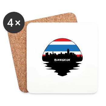Bangkok Thaïlande Flag Skyline Silhouette Voyage - Dessous de verre (lot de 4) - blanc - Devant