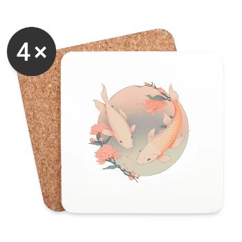 Carpe koi - illustration - Dessous de verre (lot de 4) - blanc - Devant