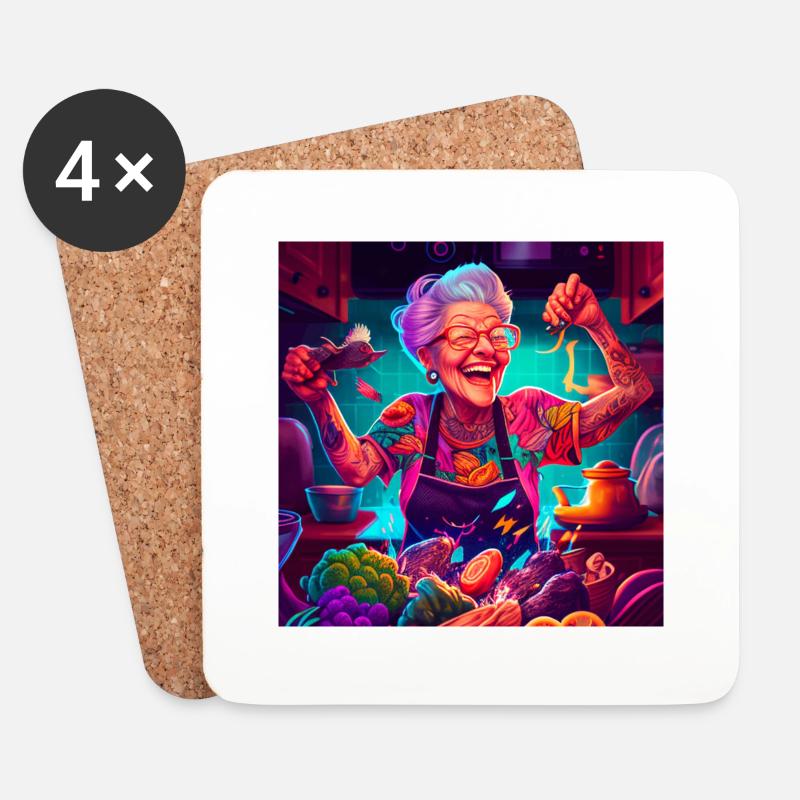 Grandma with tattoos cooking - Untersetzer (4er-Set) - Weiß