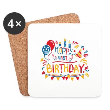 Joyeux 41e anniversaire Quarante et unième cadeau de 41 ans - Dessous de verre (lot de 4) - blanc - Devant