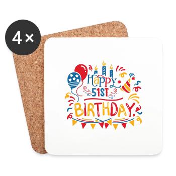 Alles Gute zum 51. Geburtstag Fünfzig erste 1 Jahr alte Geschenke - Untersetzer (4er-Set) - Weiß - Vorne