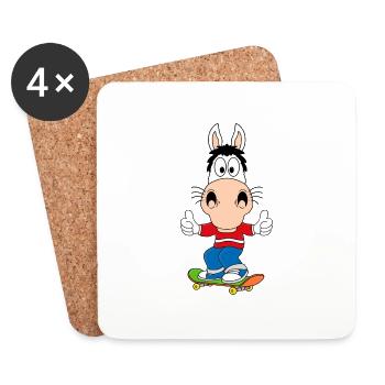 PFERD - PONY - SKATEBOARD - SPORT - TIERISCH - Untersetzer (4er-Set) - Weiß - Vorne