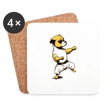 Mignon Funny Dog Knows Karaté Illustration de dessin animé - Dessous de verre (lot de 4) - blanc - Devant