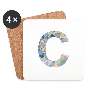 Lettre C en mandala - Dessous de verre (lot de 4) - blanc - Devant