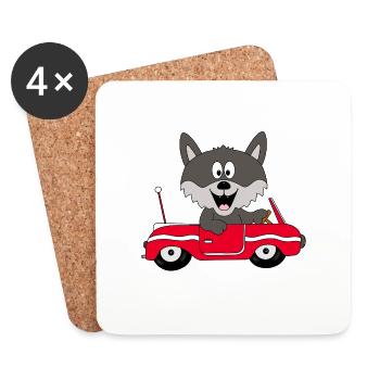AUTO - WOLF - TIER - TIERISCH - KIND - BABY - Untersetzer (4er-Set) - Weiß - Vorne
