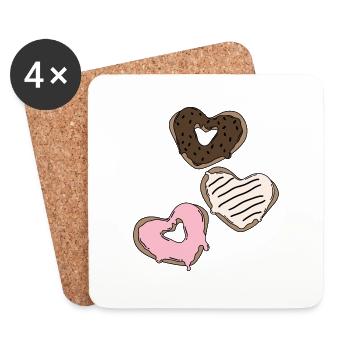 Beignets de cœur Saint-Valentin des années 90 - Dessous de verre (lot de 4) - blanc - Devant