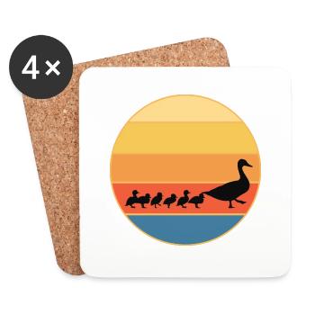 Mignon Canard Vintage Rétro Coucher de Soleil Animal Lover Design - Dessous de verre (lot de 4) - blanc - Devant