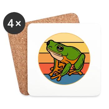Grenouille mignonne Vintage rétro coucher de soleil amoureux des animaux - Dessous de verre (lot de 4) - blanc - Devant