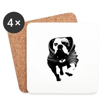 Chien avec sweat à capuche - Dessous de verre (lot de 4) - blanc - Devant
