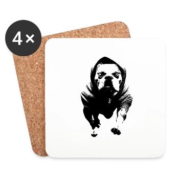 Chien avec sweat à capuche - Dessous de verre (lot de 4) - blanc - Devant