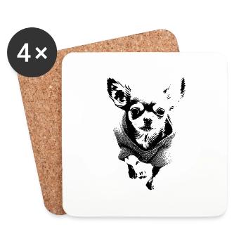 Chien avec sweat à capuche - Dessous de verre (lot de 4) - blanc - Devant