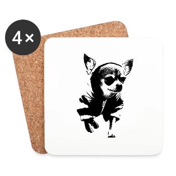 Chien avec sweat à capuche - Dessous de verre (lot de 4) - blanc - Devant