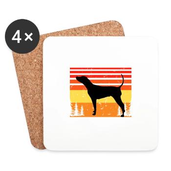 Schwarz und braun Coonhound Hund Silhouette Retro Sonne - Untersetzer (4er-Set) - Weiß - Vorne