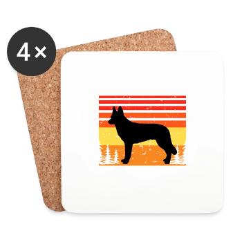 Tchécoslovaque Chien-Loup Silhouette Rétro Coucher de Soleil - Dessous de verre (lot de 4) - blanc - Devant