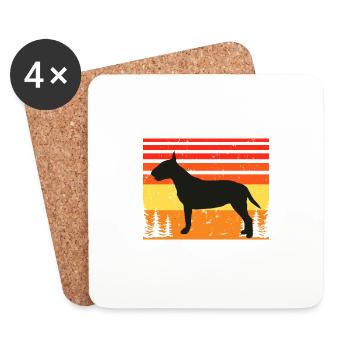 Bullterrier Hund Liebhaber Silhouette Vintage Sonnenuntergang - Untersetzer (4er-Set) - Weiß - Vorne