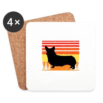 Corgi Dog Silhouette Vintage Sunset pour les amoureux des chiens - Dessous de verre (lot de 4) - blanc - Devant