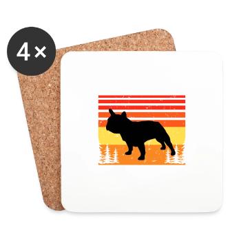 Bulldog Dog Lover Silhouette Vintage Sunset - Dessous de verre (lot de 4) - blanc - Devant
