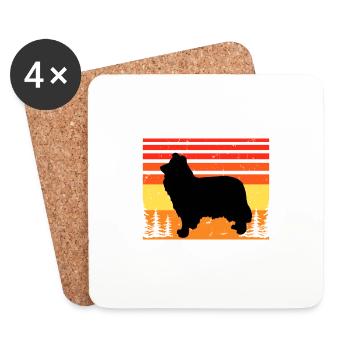 Collie Rough Dog Lover Silhouette Vintage Sunset - Coasters (set of 4) - white - Front