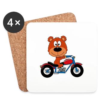 TEDDY - BÄR - TEDDYBÄR - MOTORRAD - BIKER - TIER - Untersetzer (4er-Set) - Weiß - Vorne