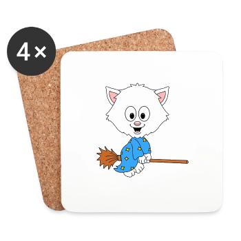 KATZE - HEXE - TIER - TIERISCH - KIND - BABY - Untersetzer (4er-Set) - Weiß - Vorne