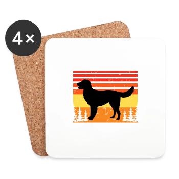 German Longhaired Pointer Dog Silhouette Retro - Coasters (set of 4) - white - Front