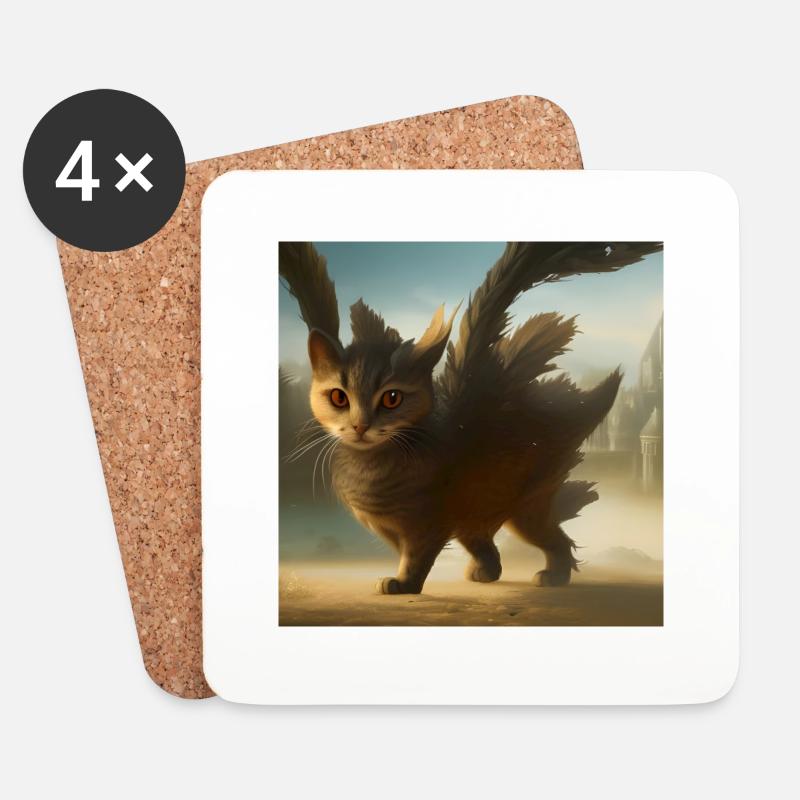 Fliegende Katze - Untersetzer (4er-Set) - Weiß