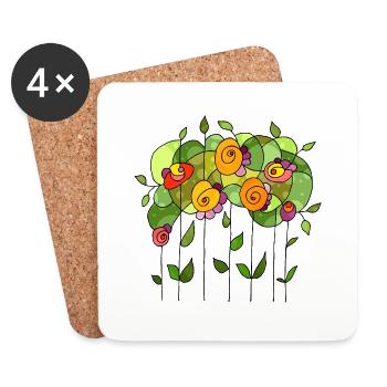 Blumen - Untersetzer (4er-Set) - Weiß - Vorne