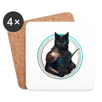black knight cat with armor and sword - Coasters (set of 4) - white - Front