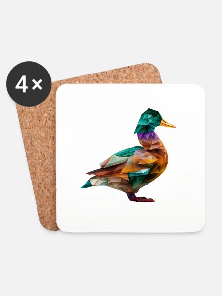 Origami Geometrie Ente bunt modern arty - Untersetzer (4er-Set) - Weiß