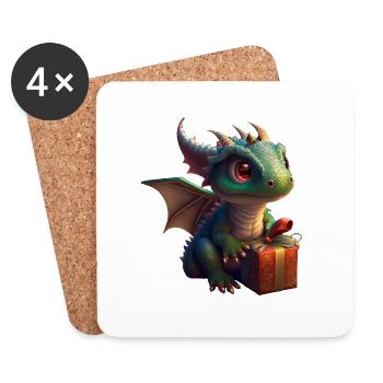 Baby dragon with gift - Coasters (set of 4) - white - Front
