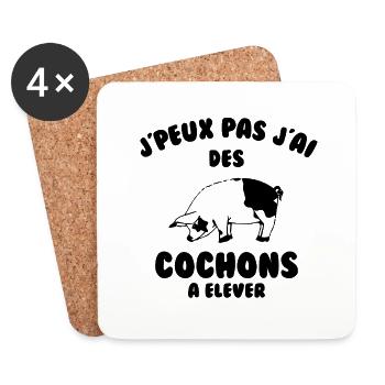 J’peux pas j’ai des cochons à élever - Dessous de verre (lot de 4) - blanc - Devant
