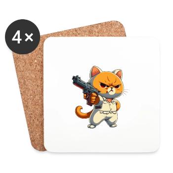 Sauer, ärgerliche orange Katze mit Pistole Spruch - Untersetzer (4er-Set) - Weiß - Vorne