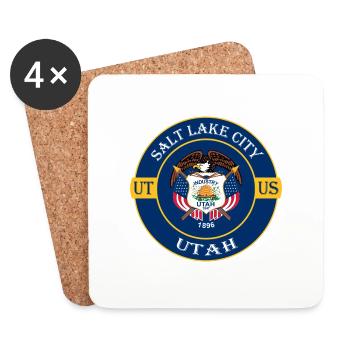 Salt Lake City Utah Flag USA Travel Souvenir Badge - Coasters (set of 4) - white - Front