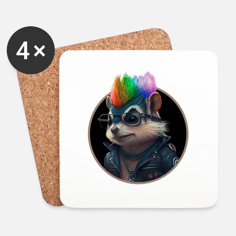Punk Eichhörnchen mit Regenbogen Irokese Frisur - Untersetzer (4er-Set) - Weiß