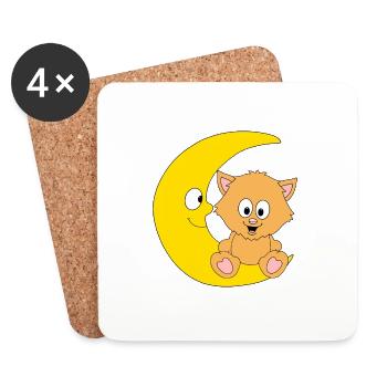 KATZE - MOND - KATER - TIER - TIERISCH - Untersetzer (4er-Set) - Weiß - Vorne