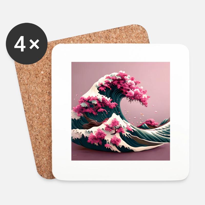 Blumen-Tsunami - Untersetzer (4er-Set) - Weiß