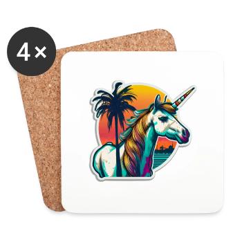 Licorne hipster arc-en-ciel avec lunettes de soleil - Dessous de verre (lot de 4) - blanc - Devant