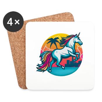 Licorne hipster arc-en-ciel avec lunettes de soleil - Dessous de verre (lot de 4) - blanc - Devant