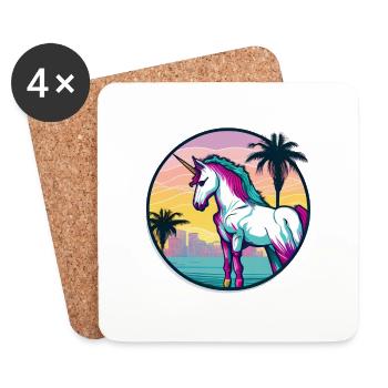 Licorne hipster arc-en-ciel avec lunettes de soleil - Dessous de verre (lot de 4) - blanc - Devant