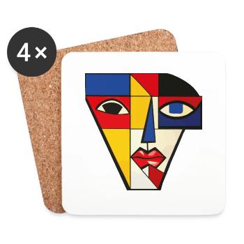 Portrait of a Woman in Cubism Style - AI Art - Coasters (set of 4) - white - Front