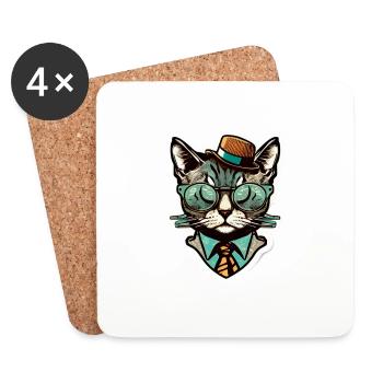 Pop art cat with glasses and suit - Coasters (set of 4) - white - Front