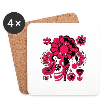 Fleurs des années 70 - Dessous de verre (lot de 4) - blanc - Devant