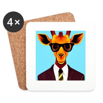 Girafe d’animaux hipsters en costume - Dessous de verre (lot de 4) - blanc - Devant
