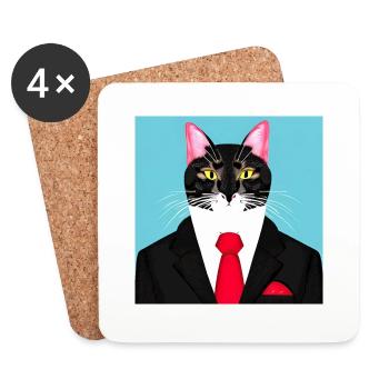Katze im Anzug hipster Tiere lustig Manager Mieze - Untersetzer (4er-Set) - Weiß - Vorne