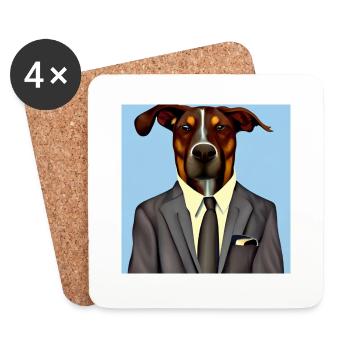 Gestionnaire de chien en costume drôles d’animaux hipsters - Dessous de verre (lot de 4) - blanc - Devant