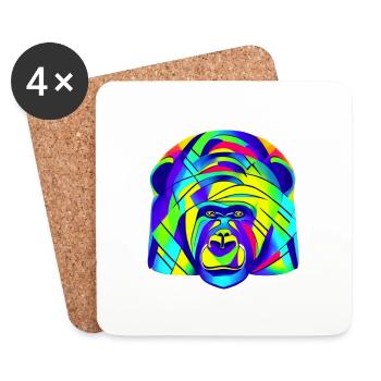 Gorilla Neonfarben Kunstwerk - Digital KI Art - Untersetzer (4er-Set) - Weiß - Vorne
