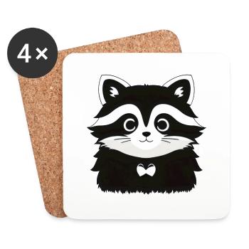 Ratons laveurs Mignon Dessin animé Raton laveur 18 - Dessous de verre (lot de 4) - blanc - Devant