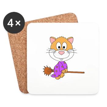 HEXE - HAMSTER - HEXENBESEN - TIER - KIND - BABY - Untersetzer (4er-Set) - Weiß - Vorne