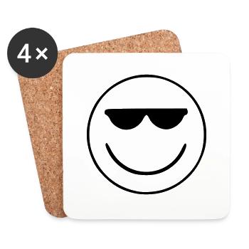 Emoji sketch cool noir - Dessous de verre (lot de 4) - blanc - Devant