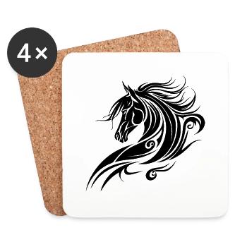 Horse Head, Horse Riding, Tribal Tattoo Animal Nature - Coasters (set of 4) - white - Front